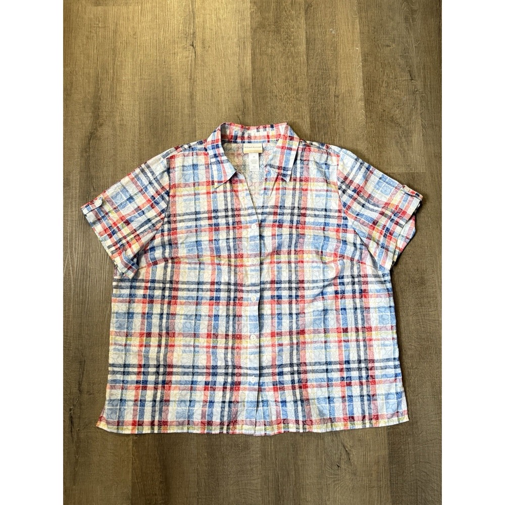 Alfred Dunner Womens‎ 2XL Short Sleeve Blouse Colorful Striped Shirt